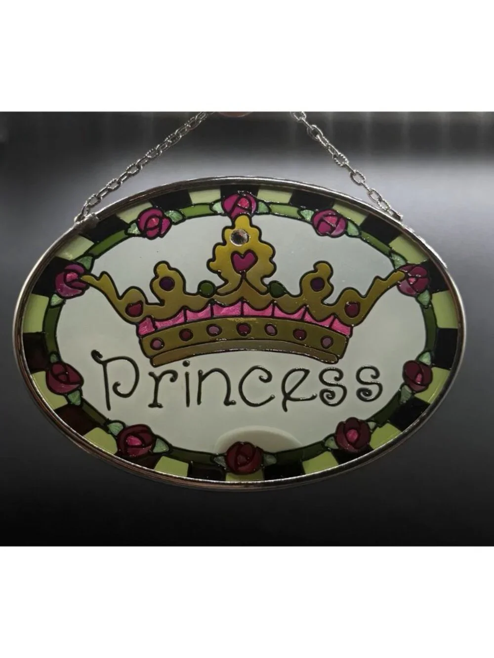 Joan Baker Designs Suncatcher Window Art Oval Princess Crown Rhinestone Vintage